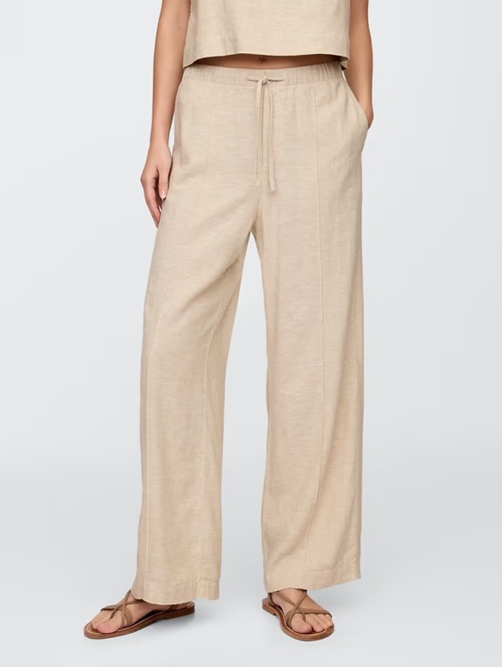 NWT - GAP Mid Rise Linen Blend Pull On Wide Leg Drawstring Pants - Size XL